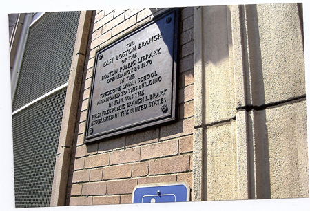 Plaque from Meridian Street Branch of the library